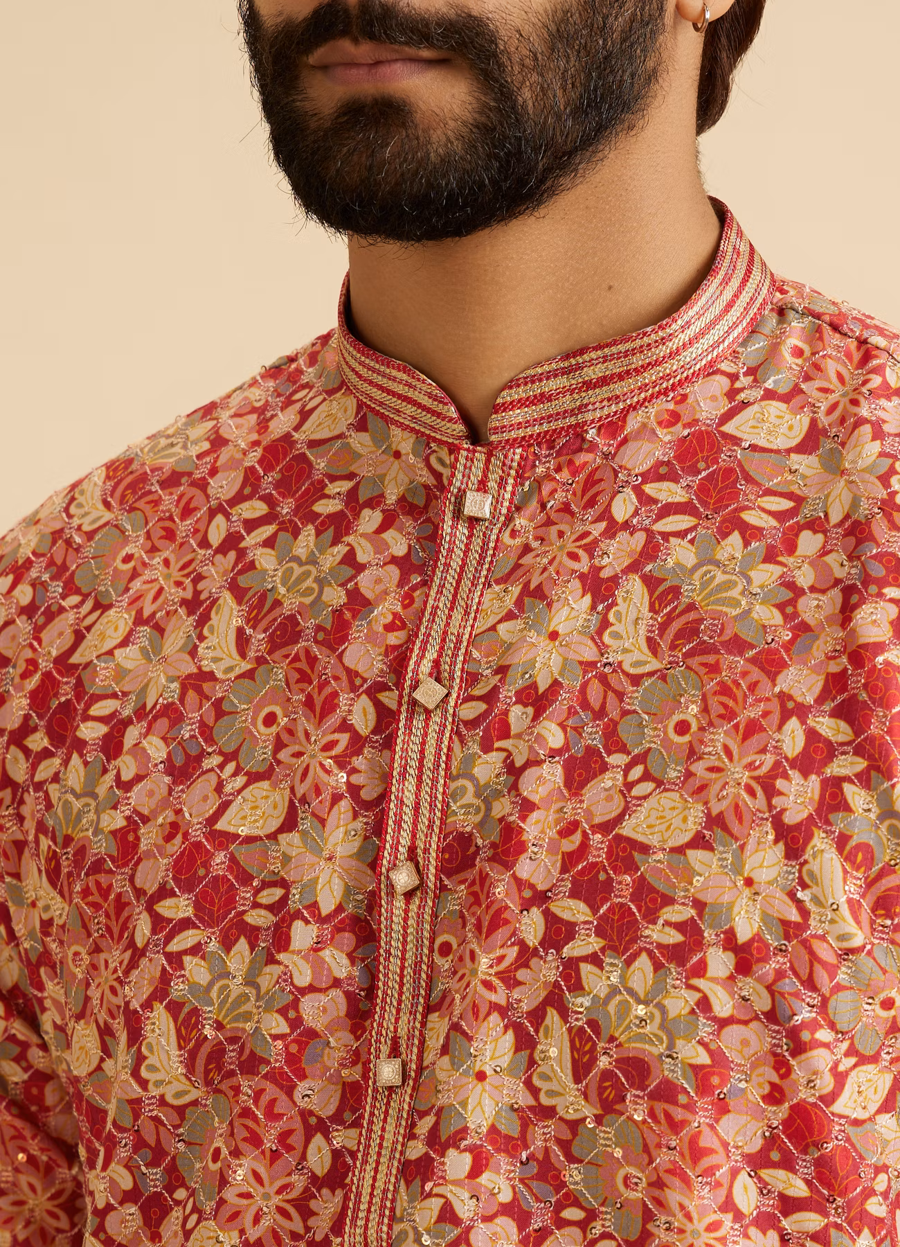 Radiant Coral Ensemble Kurta Pajama - Image 3