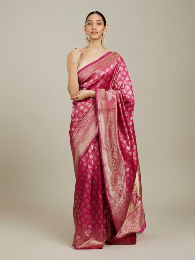 Dark Pink Zari Weaved Saree