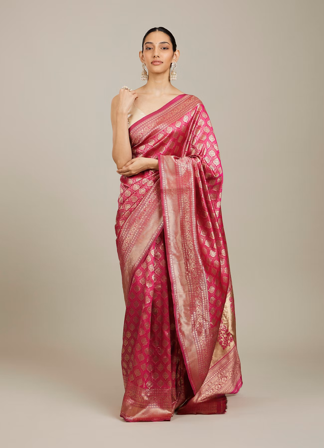 Dark Pink Zari Weaved Saree