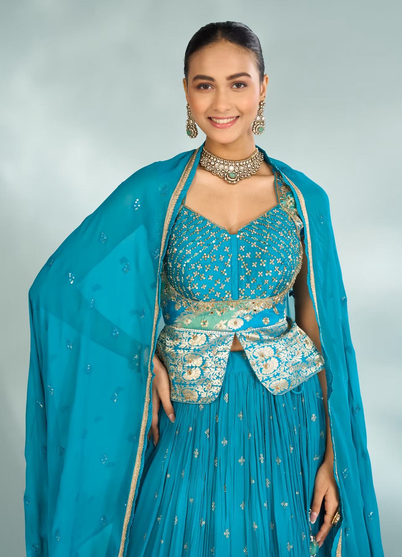 Elegant Rama Green Lehenga - Image 3