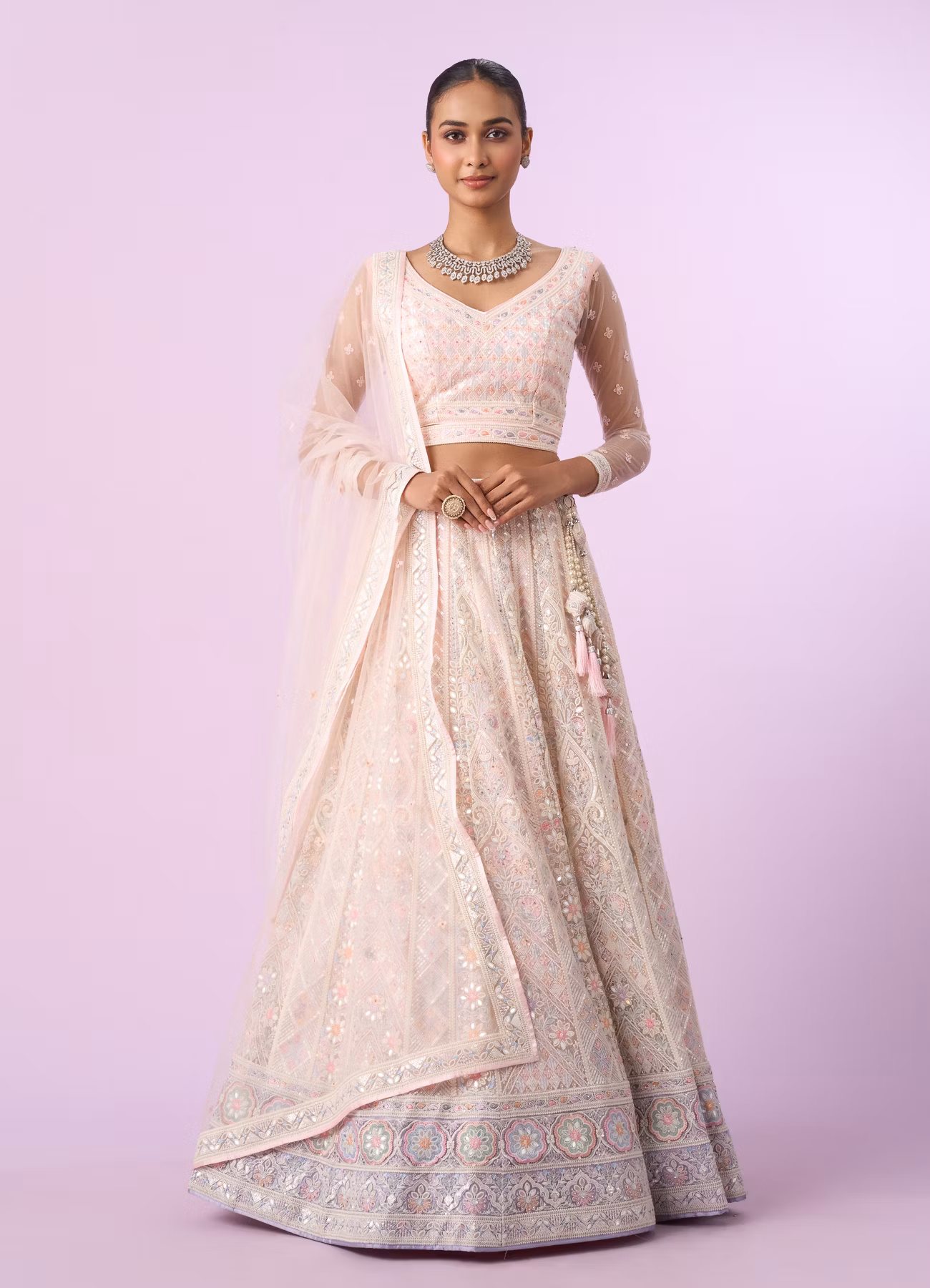 Elegant Cream and Pink Lehenga