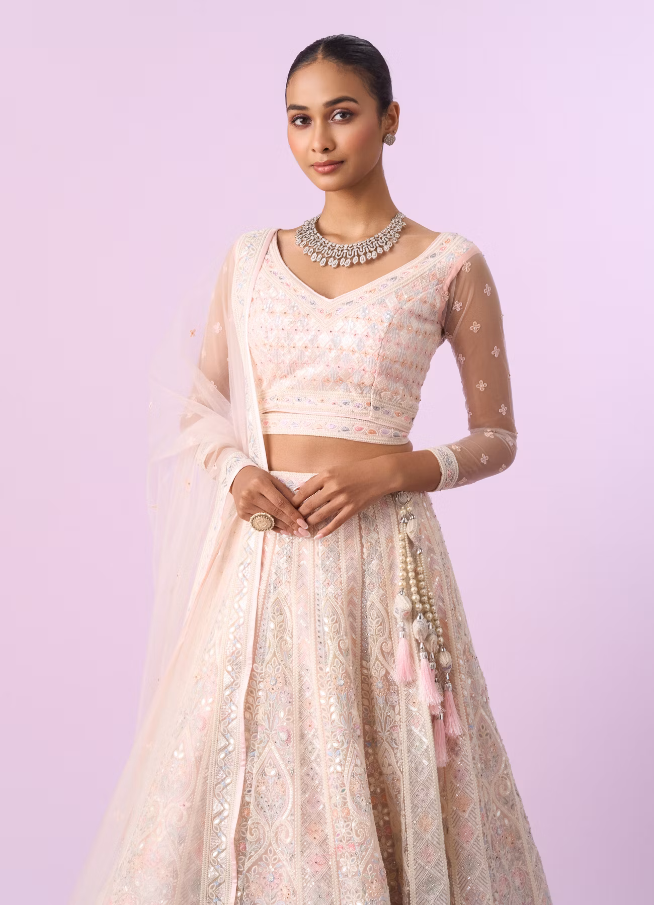 Elegant Cream and Pink Lehenga - Image 2